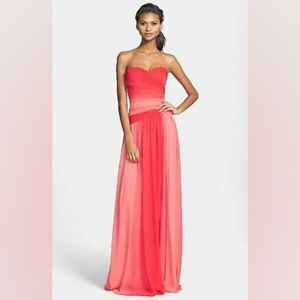 Designer Monique Lhuillier strapless chiffon gown, Size 6